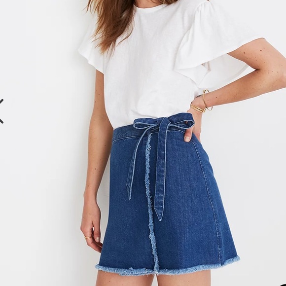 Madewell Dresses & Skirts - Madewell Raw-Hem Mini Wrap Skirt in Cardiff Wash
